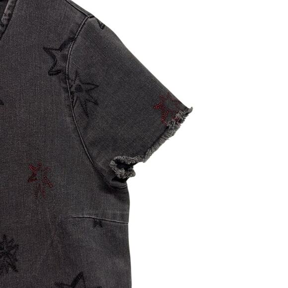 Max Jeans Black Gray Red Denim Stars Short Sleeve Y2K Grunge Scoop Neck Size L - Picture 6 of 9